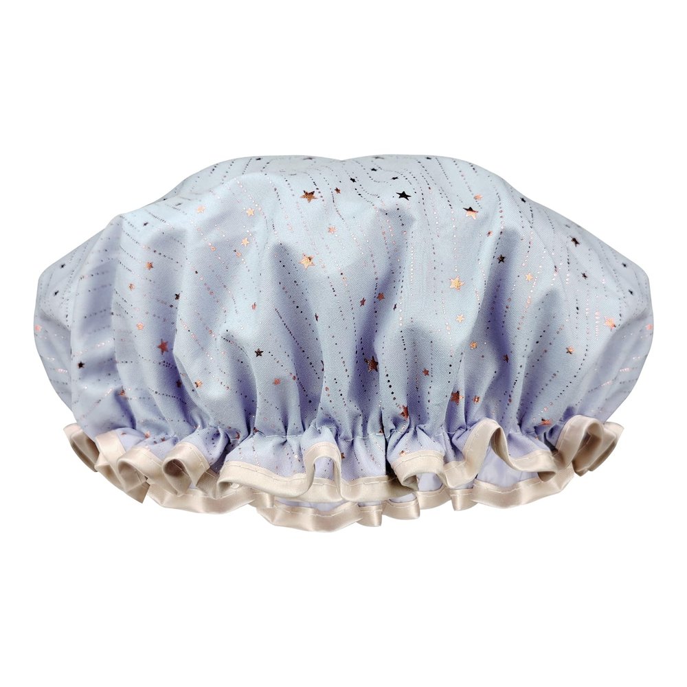 1 Pack Shower Caps, Elastic and Reusable Bonnet, Double Waterproof Layers, Bath Caps for Women (Blue)