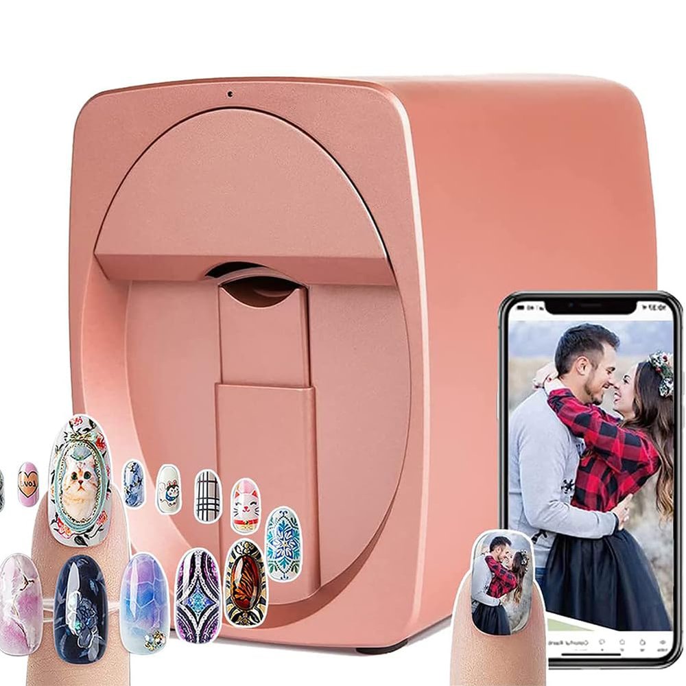 ZWHLYLY 3D Portable Nail Printer, Automatic Smart Art Nail Printer Machine, Digital Mobile Nail Printing Machine, Support WiFi/USB, for Kid/Nail Studio/Manicurist/Nail Lovers (Rose Gold)