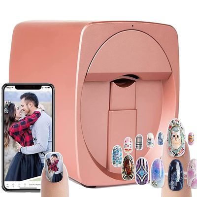 ZWHLYLY Smart 3D Nail Art Printer, Automatic Nail Printer Machine with Free Mobile APP, Support WiFi/DIY/USB, Portable Mobile Nail Painting Machine for Home Usage Nail Salon (Pink)
