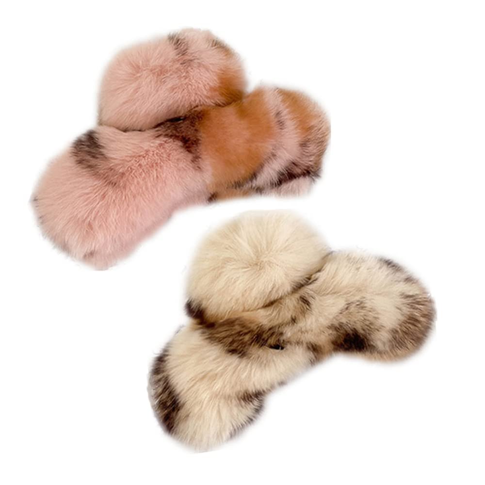 Claw Clips Barrettes,Plush Hair Catch. Rabbit Fur Hair Claw Clips Plush Hair Catch Sweet Fluffy Barrette Jaw Clamp for Thick Hair Nonslip Hairpin Women blue(Beige,2 Count (Pack of 1))