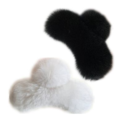 Claw Clips Barrettes,Plush Hair Catch. Rabbit Fur Hair Claw Clips Plush Hair Catch Sweet Fluffy Barrette Jaw Clamp for Thick Hair Nonslip Hairpin Women blue(2 pack G,2 Count (Pack of 1))