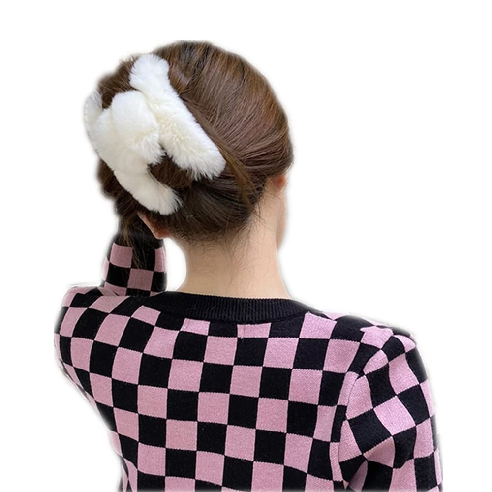 Claw Clips Barrettes,Plush Hair Catch. Rabbit Fur Hair Claw Clips Plush Hair Catch Sweet Fluffy Barrette Jaw Clamp for Thick Hair Nonslip Hairpin Women blue(Beige,11 CM)
