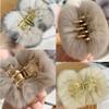 Claw Clips Barrettes,Plush Hair Catch. Rabbit fur Hair Claw Clips Barrettes Plush Hair Catch Barrette Jaw Clamp Half Bun Hairpins Hairgrip Headwear(D) view 3