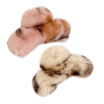 Claw Clips Barrettes,Plush Hair Catch. Rabbit Fur Hair Claw Clips Plush Hair Catch Sweet Fluffy Barrette Jaw Clamp for Thick Hair Nonslip Hairpin Women blue(Leopard brown,2 Count (Pack of 1))