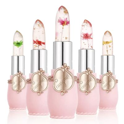 6-Pack (Single Tube) Crystal Flower Jelly Lipstick - Long-Lasting Color-Changing Lip Balm, Moisturizing