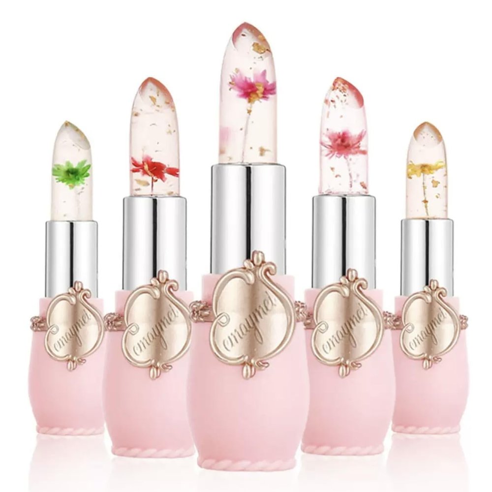 6-Pack (Single Tube) Crystal Flower Jelly Lipstick - Long-Lasting Color-Changing Lip Balm, Moisturizing