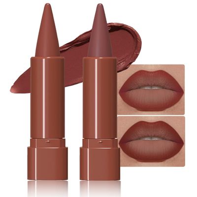 JUAAZIN 2Pcs Gradient Matte Lipstick Crayon Lip Liner pencil, Flawless Contour Gradual Ombre Effect lip Pencil, for Women Long Lasting Waterproof Smudge Proof Lipstick Pencil 02#+03#