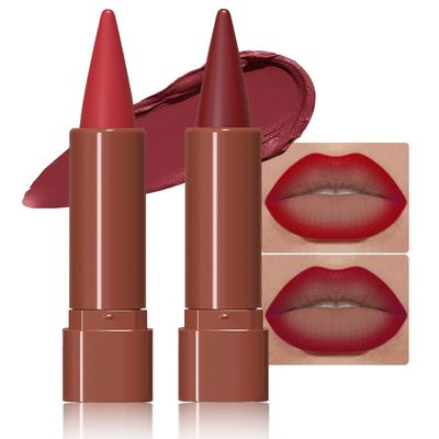 JUAAZIN 2Pcs Gradient Matte Lipstick Crayon Lip Liner pencil, Flawless Contour Gradual Ombre Effect lip Pencil, for Women Long Lasting Waterproof Smudge Proof Lipstick Pencil 06#+07#