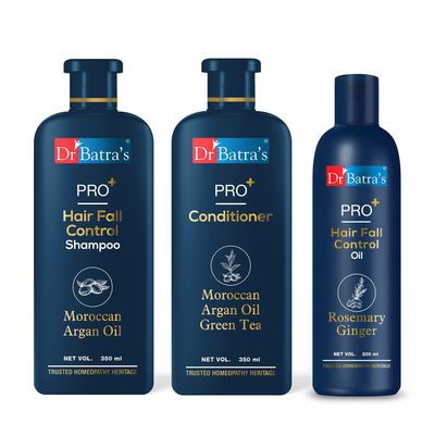 D.. r B.. atr.. as PRO+ Hair Fall Control Shampoo - 350ml, PRO+ Conditioner 350 ml and PRO+ Hair Fall Control Oil - 200ml