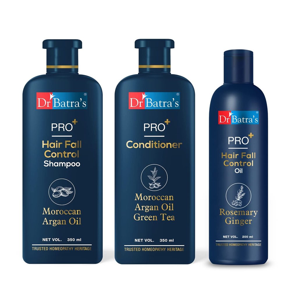 D.. r B.. atr.. as PRO+ Hair Fall Control Shampoo - 350ml, PRO+ Conditioner 350 ml and PRO+ Hair Fall Control Oil - 200ml