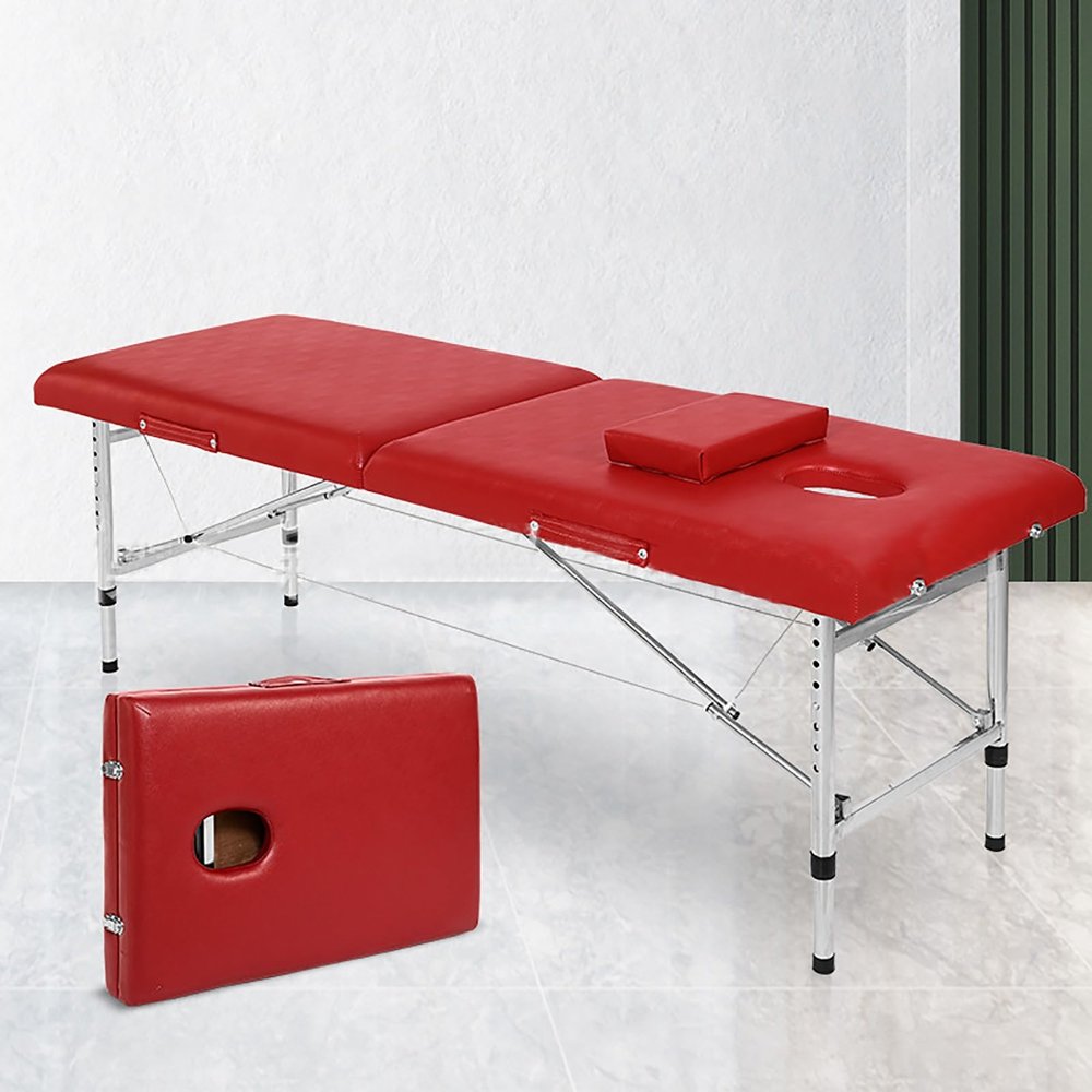 Portable Massage Table, Tattoo Bed with Eco-Friendly Breathable PU Leather Height Adjustable Lash Bed in 8 Gears, for Spa Salon Tattoo(Red,180 * 80 cm)