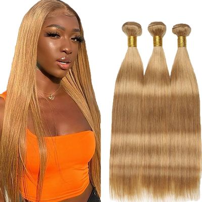 Fabimiya 14 16 18 Inch Human Hair Bundles Honey Blonde 27# Straight Bundles Human Hair 100% Unprocessed Soft Sewn In Hair with Double Weft for Black Women