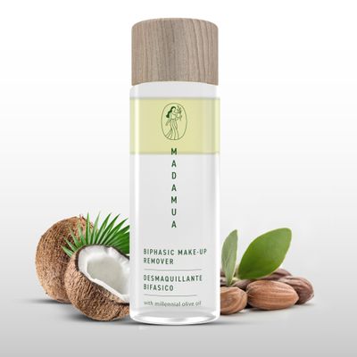 Biphasic Waterproof Eye Makeup Remover - Millennial Olive Oil Based Gentle Natural & Organic Mascara Remover, Travel Size & Liquid, Moisturizing Care Eye Make up Removal Liquid for Sensitive Skin