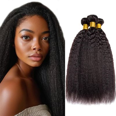 Yaki Bundles Human Hair Natural Black Yaki Kinkys Human Hair Bundles 24 26 28 Inch Hair Weave Double Weft Unprocessed Brazilian Remy Hair Extensions