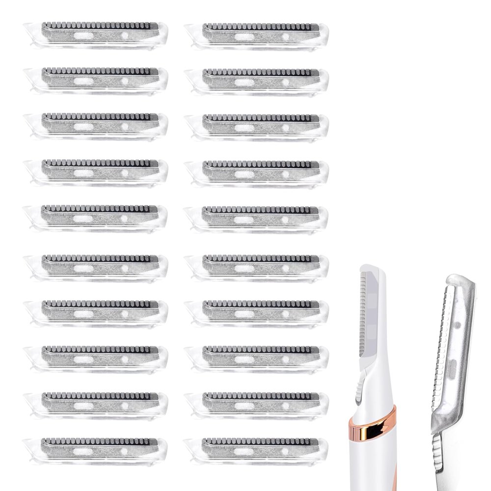 20 Pack Replacement Heads Blades Compatible with Finishing Touch Flawless Dermaplane Glo Lighted Facial Exfoliator, Stainless Steel Heads for Removal Peach Fuzz, Facial and Eyebrow Hair