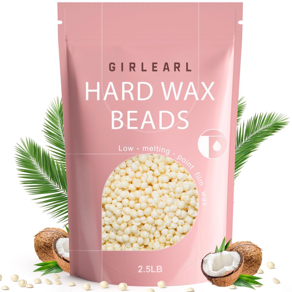 GIRLEARLE 2.5lb Wax Beads for Hair Removal, Brazilian Bikini Hard Wax for Sensitive Skin, Hard Wax beads Perfect for Full Body Eyebrow, Facial, Beard and Underarms at Home for Women and Men (Cream)