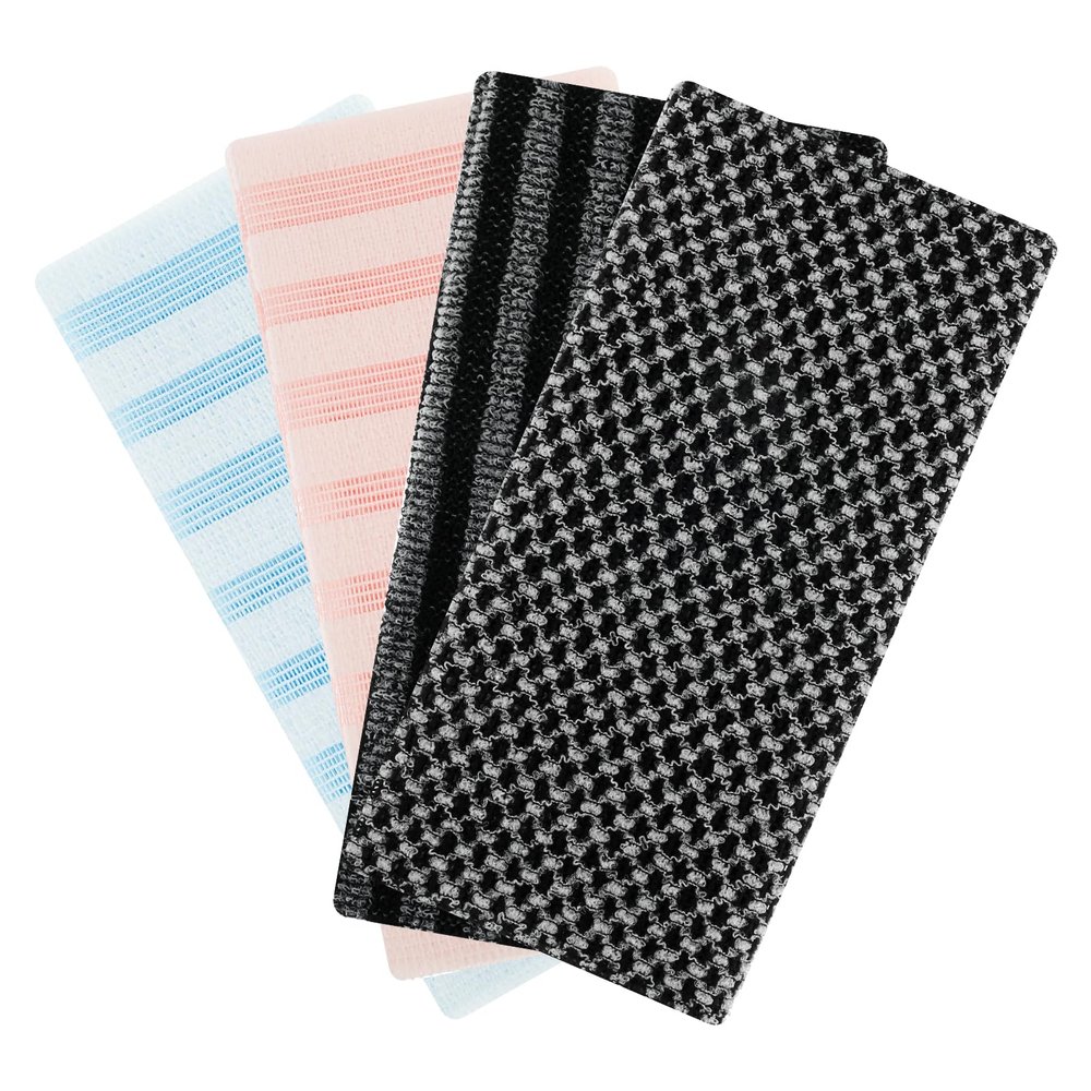4 Pcs Exfoliating Shower Towel, Exfoliating Body Scrubber, Exfoliating Washcloth Towel for Men Women, Body Exfoliator Loofah Luffa Net Rag Back Washer, Back Scrubber Washer (Style 1)