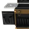 HAPPCUCOE Rolling Lockable Makeup Train Case,Rolling Cosmetic Case, Hairdressing Rolling Case, for Professional Makeup Artists, Hairstylists, Nail Artists, Beauticians (Gold) view 4