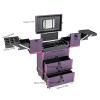 3 in 1 Rolling Makeup Train Case Lockable Portable Cosmetic Organizer, Travel Trolley Organizer Box Large Rolling Nail Case Wheeled Manicure Storage Case Polish Organizer with Wheels, Purple view 3