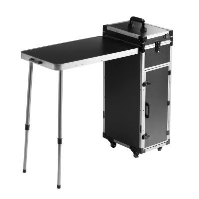 Happybuy Extra Large Aluminum Makeup Train Case, Professional Rolling Trolley Organizer with Supporting Legs, 360 Swivel Wheels, Black