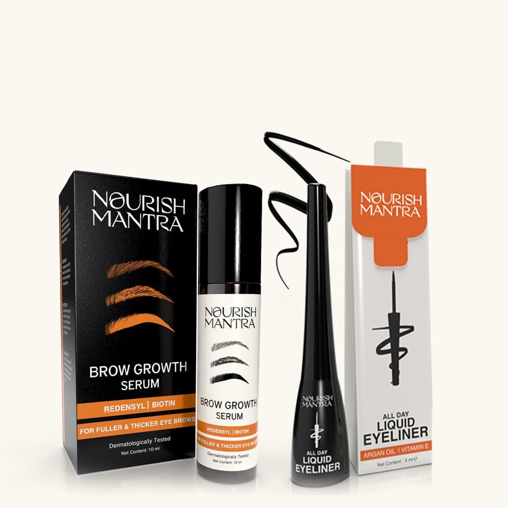 Nourish Mantra Eyebrow Growth Serum 10 ml & All-Day Waterproof Liquid Eyeliner 3 ml Combo