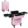 Kreiaoer Rolling Makeup Train Case Professional Makeup Case Large Storage Cosmetic Trolley with Lockable Drawers Salon Barber Case Traveling Cart Trunk for Cosmetologist Nail Tech Hairstylist (Pink) view 1