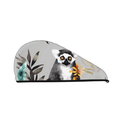 GDSHJKLW Animals Lemur Flowers Pattern Drying Hair Caps Super Absorbent Soft Hair Drying Towel Quick Dry Coral Velvet Hair Drying Cap Hair Turban for Women Wet Hair Long Thick Hair