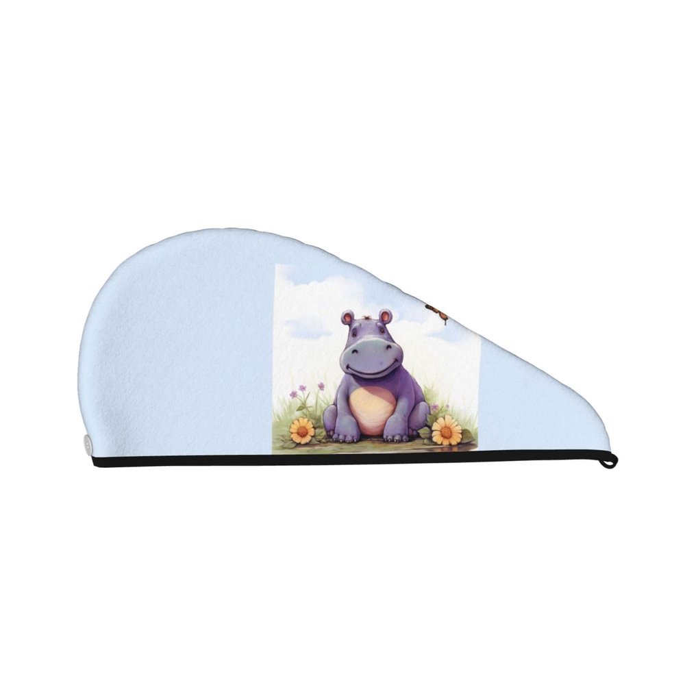 STVYUKL Butterfly and Hippo Hair Drying Cap Super Absorbent Soft Hair Drying Towel Quick Dry Coral Velvet Drying Hair Caps Hair Turban for Women Wet Hair Long Thick Hair