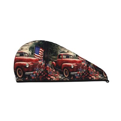 STVYUKL 4th of July Patriotic Old Red Truck Hair Drying Cap Super Absorbent Soft Hair Drying Towel Quick Dry Coral Velvet Drying Hair Caps Hair Turban for Women Wet Hair Long Thick Hair