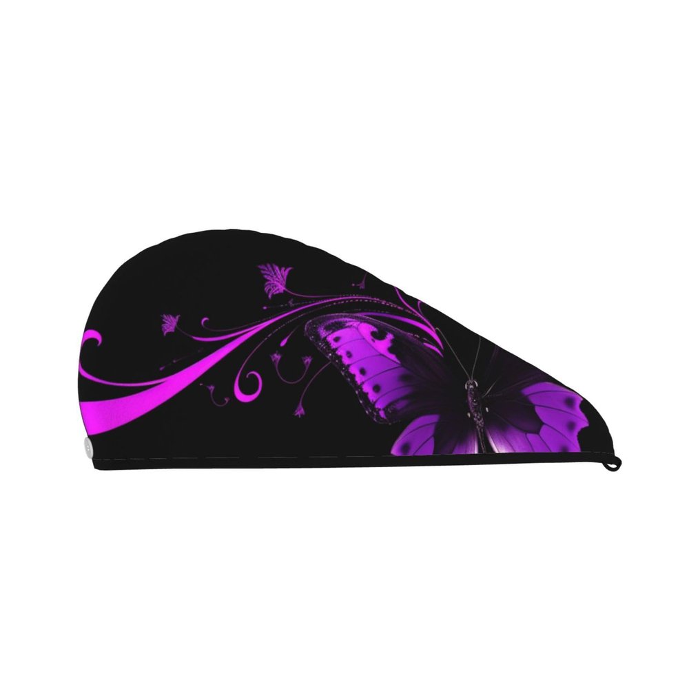 GDSHJKLW Purple and Black Butterfly Drying Hair Caps Super Absorbent Soft Hair Drying Towel Quick Dry Coral Velvet Hair Drying Cap Hair Turban for Women Wet Hair Long Thick Hair