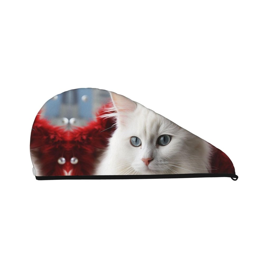 STVYUKL Cute White Cat Hair Drying Cap Super Absorbent Soft Hair Drying Towel Quick Dry Coral Velvet Drying Hair Caps Hair Turban for Women Wet Hair Long Thick Hair
