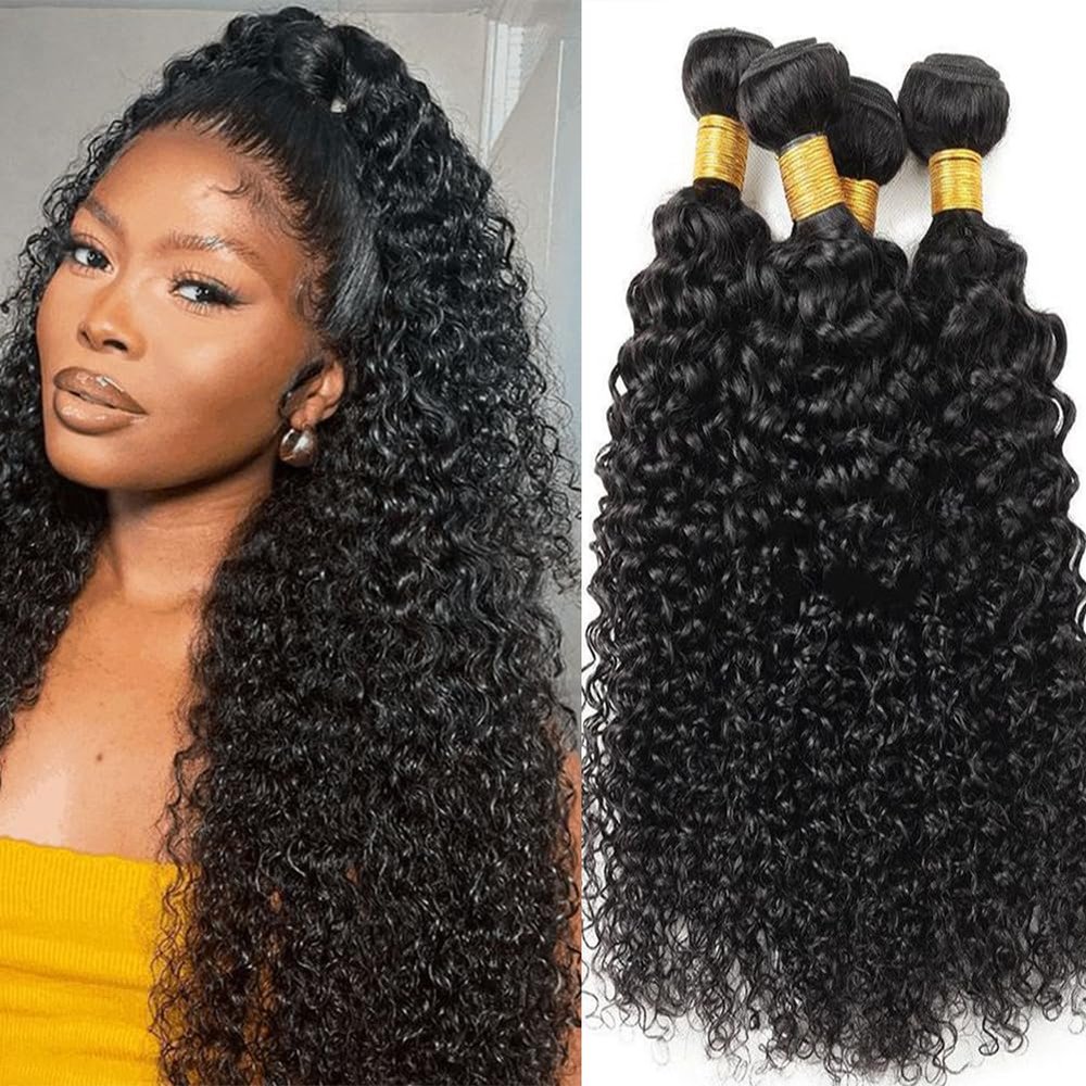 SERUYLEO Water Wave 4 Bundles 12A Human Hair Curly Bundles Human Hair 22 24 26 28 Inch 100% Unprocessed Virgin Hair 4 Bundles for Black Women Deals Real Human Hair Extensions Natural Black Color