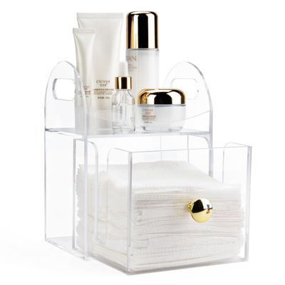 Acrylic Disposable Face Towel Storage Box Compatible with Clean Skin Club Clean Towels XL, Face Towel Holder with Drawer for Bathroom, Makeup Organizer for Vanity Table (Excluding Facial Towels)
