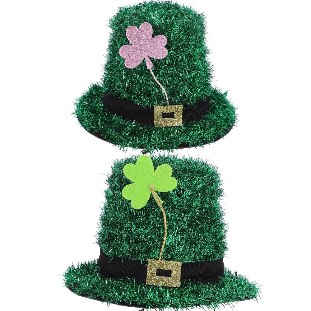 LUOZZY 2Pcs St Patricks Day Hair Clips Hat Designed Hairpin Clover Hair Accessories Tinsel Shamrock Barrette for Irish Festival St Patrick's Day Party