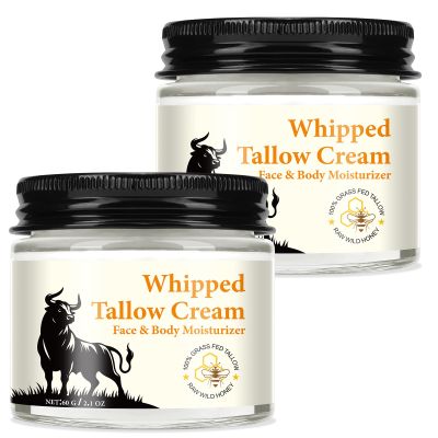 2PCS Beef Tallow and Honey Cream for Skin, Moisturizer Creams, Whipped Tallow Cream for Smooth Nourishing Face & Body, Natural Beef Tallow Balm for Skin Care, Beef Tallow, Butter and Honey Balm