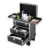 CRYBY Rolling Makeup Case, 3-Tier Makeup Travel Case Makeup Storage Organizer with 2 Sliding Drawers & 4 Universal Wheels, 66lbs Capacity Makeup Trolley Professional Salon Barber Case Cosmetology Case view 4