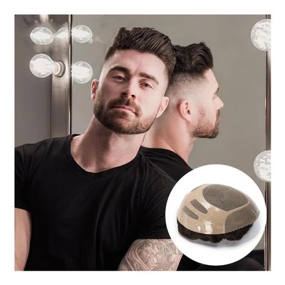 huangtinghui0802 Balding Wig Human Hair Men's Toupee 8x10 Inches Base Capillary System Fine Mono Hair Prosthesis Wig Caps(Light Brown)