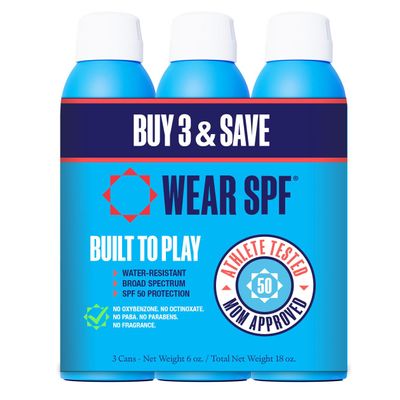 Wear SPF Performance Sport Sunscreen Spray Water & Sweat-Resistant SPF 50, 3-pack