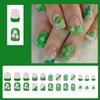 24Pcs St. Patrick's Day Nails French Tip Press on Nails Short Square Fake Nails Shamrock Glue on Nails Glitter Nail Tip Acrylic False Nails Lucky Clover Artificial Nails Green French Stick on Nails view 3