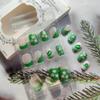 24Pcs St. Patrick's Day Nails French Tip Press on Nails Short Square Fake Nails Shamrock Glue on Nails Glitter Nail Tip Acrylic False Nails Lucky Clover Artificial Nails Green French Stick on Nails view 4