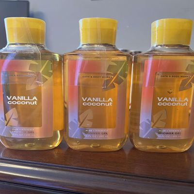 3 VANILLA COCONUT Bath & BOdy Shower Gel wash Shea & Vit E 10 Oz