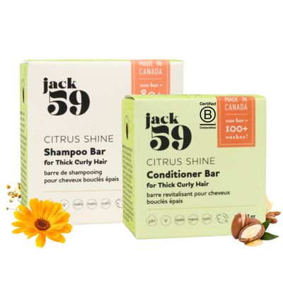 All Natural Shampoo and Conditioner Set for Thick Curly Hair, Bar Shampoo and Conditioner Set to Strengthen Hair, Boost Shine and Reduce Scalp Irritation, 3 oz & 2 oz, Pack of 2, Citrus Shine