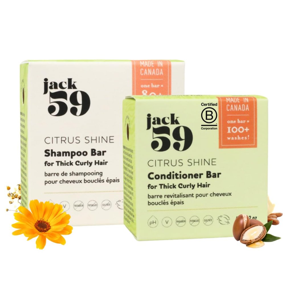 All Natural Shampoo and Conditioner Set for Thick Curly Hair, Bar Shampoo and Conditioner Set to Strengthen Hair, Boost Shine and Reduce Scalp Irritation, 3 oz & 2 oz, Pack of 2, Citrus Shine