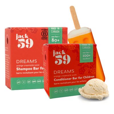 All Natural Shampoo and Conditioner Set for Kids with Essential Oils, Bar Shampoo and Conditioner Set for Overall Hair Health and Scalp Care, 3 oz & 2 oz, Pack of 2, Dreams Orange Creamsicle