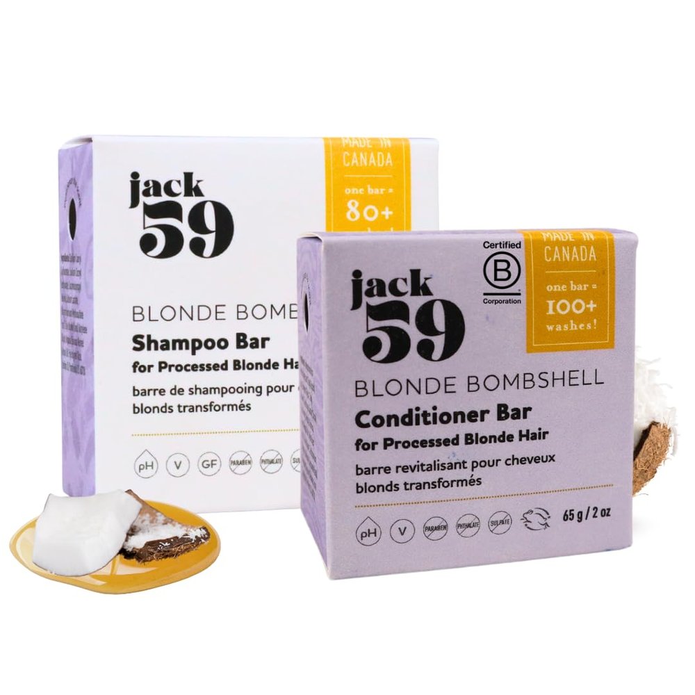 All Natural Shampoo and Conditioner Set for Silver, Grey & Blonde Hair, Bar Shampoo and Conditioner Set for Toning, Strengthening, and Moisturizing, 3 oz & 2 oz, Pack of 2, Blonde Bombshell