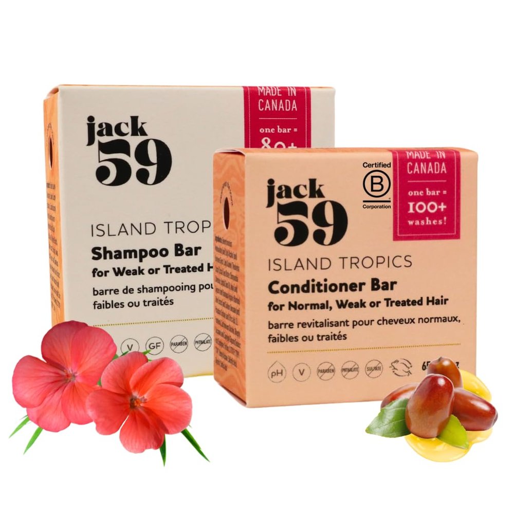 All Natural Shampoo and Conditioner Set for Normal, Weak or Treated Hair, Bar Shampoo and Conditioner Set to Boosts Hair Shine, Strength & Elasticity, 3 oz & 2 oz, Pack of 2, Island Tropics