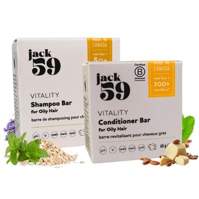 All Natural Shampoo and Conditioner Set for Oily Hair, Bar Shampoo and Conditioner Set for Hair Growth, Promotes Strength and Elasticity, Reduces Itchy, Flaky Scalp, 3 oz & 2 oz, Pack of 2, Vitality