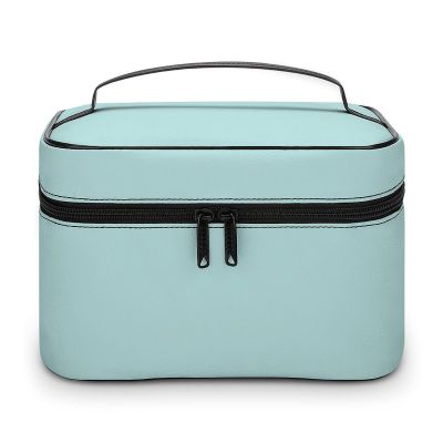 Leather Cosmetic Case, Light Teal Aqua Solid Color Portable Makeup Bag Organizer Large Capacity Travel Toiletry Bag with Zipper