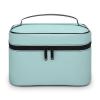 Leather Cosmetic Case, Light Teal Aqua Solid Color Portable Makeup Bag Organizer Large Capacity Travel Toiletry Bag with Zipper view 1