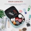 Leather Cosmetic Case, Light Teal Aqua Solid Color Portable Makeup Bag Organizer Large Capacity Travel Toiletry Bag with Zipper view 4